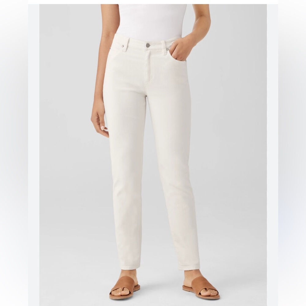 Eileen Fisher Womens Organic Cotton Slim Ankle Jeans Off-White Bone Size 8